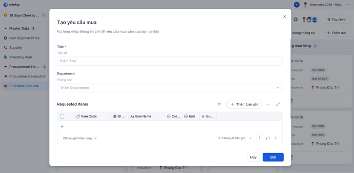Form submit yêu cầu mua